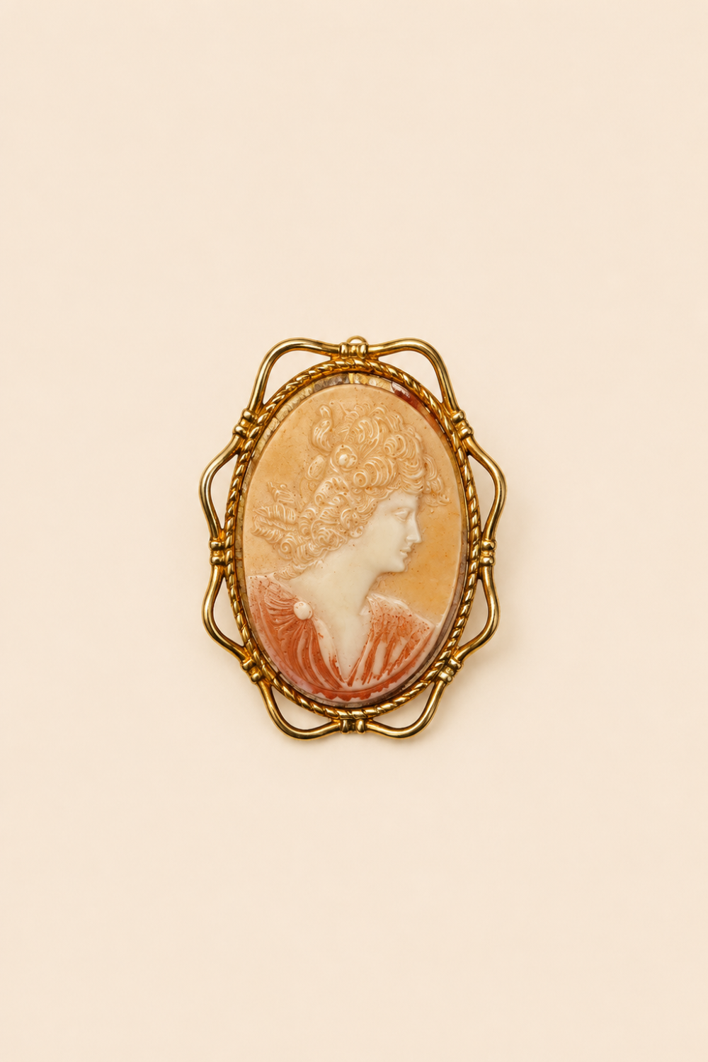 Antique Cameo Brooch | Classical Profile in Gilt Filigree Frame