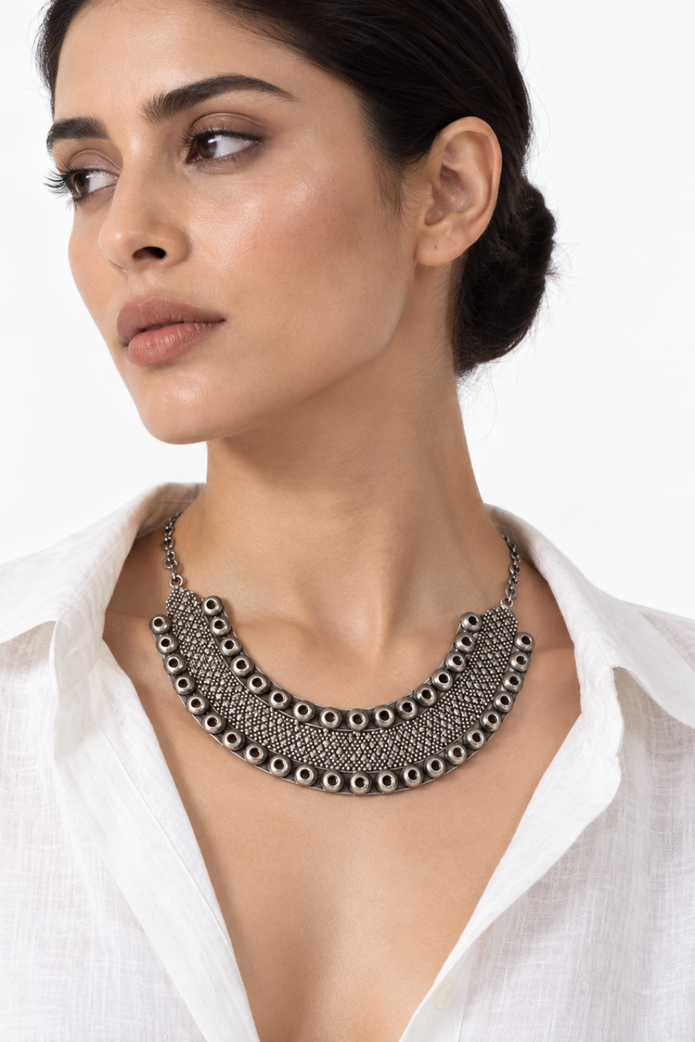 Silver Studded Collar Necklace