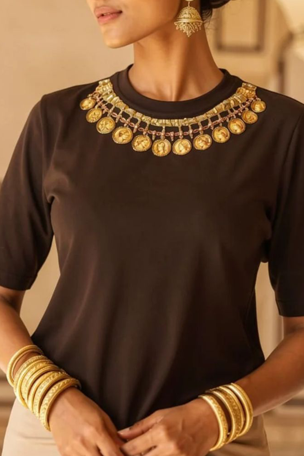 Maharani Haar Coin T-Shirt Brown