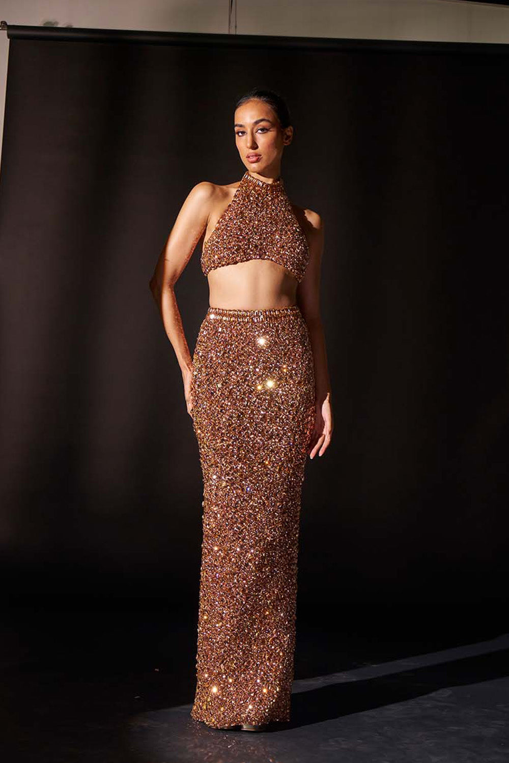 Gilded Luxor Embellished Crystal Skirt Top Set