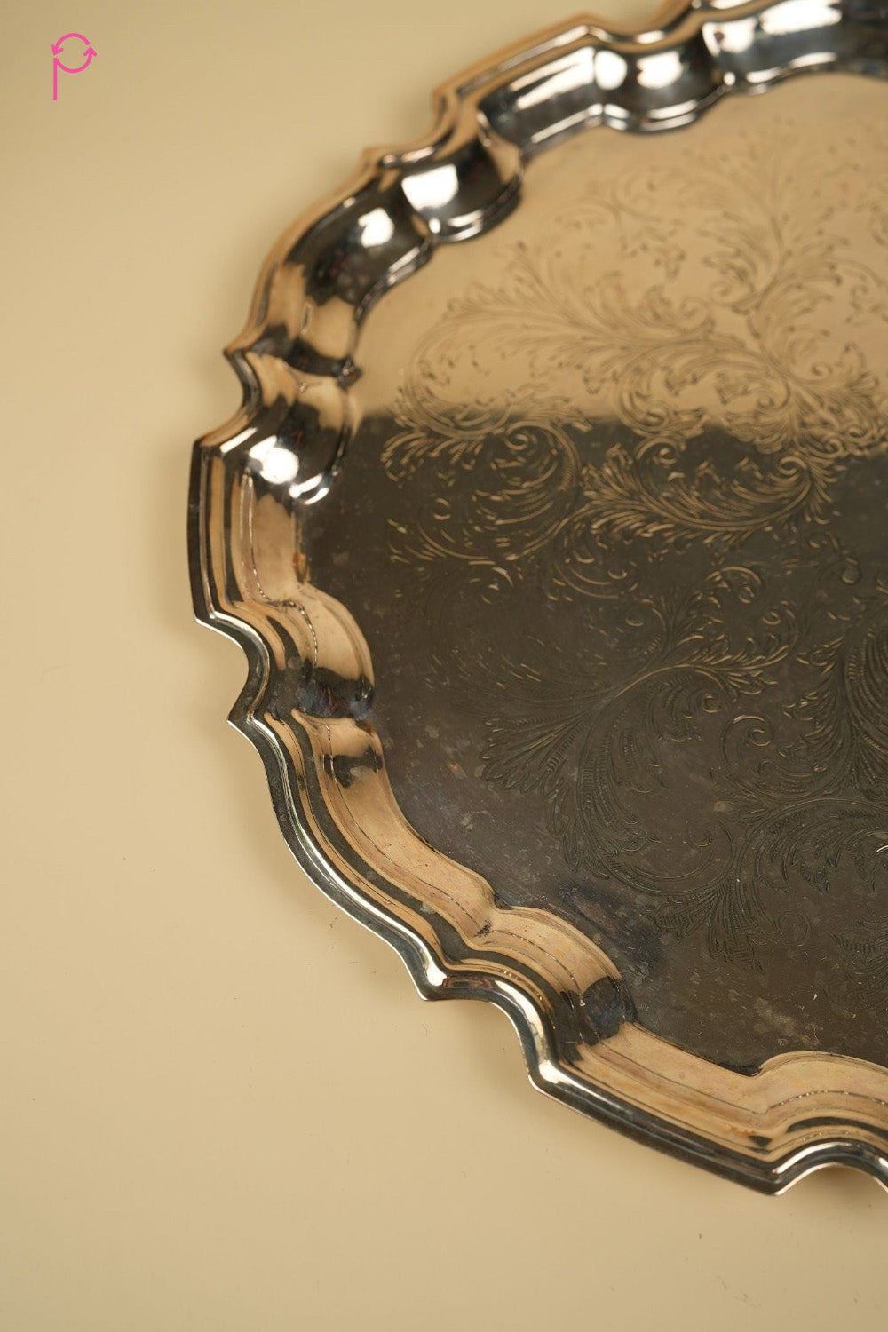 Preloved Vintage Ornate Silver-Plated Engraved Serving Tray