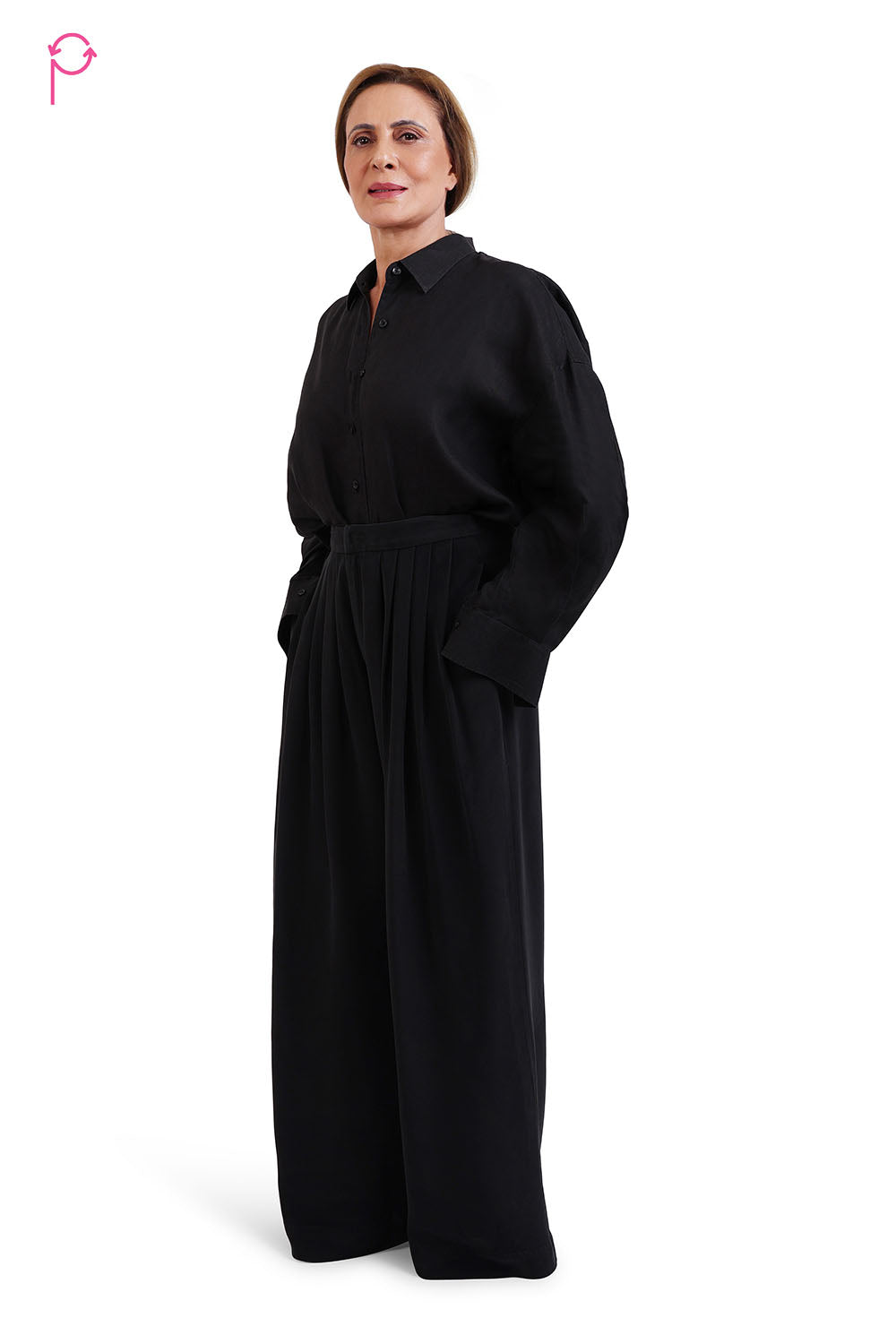 Black Linen Shirt with Crepe Pants