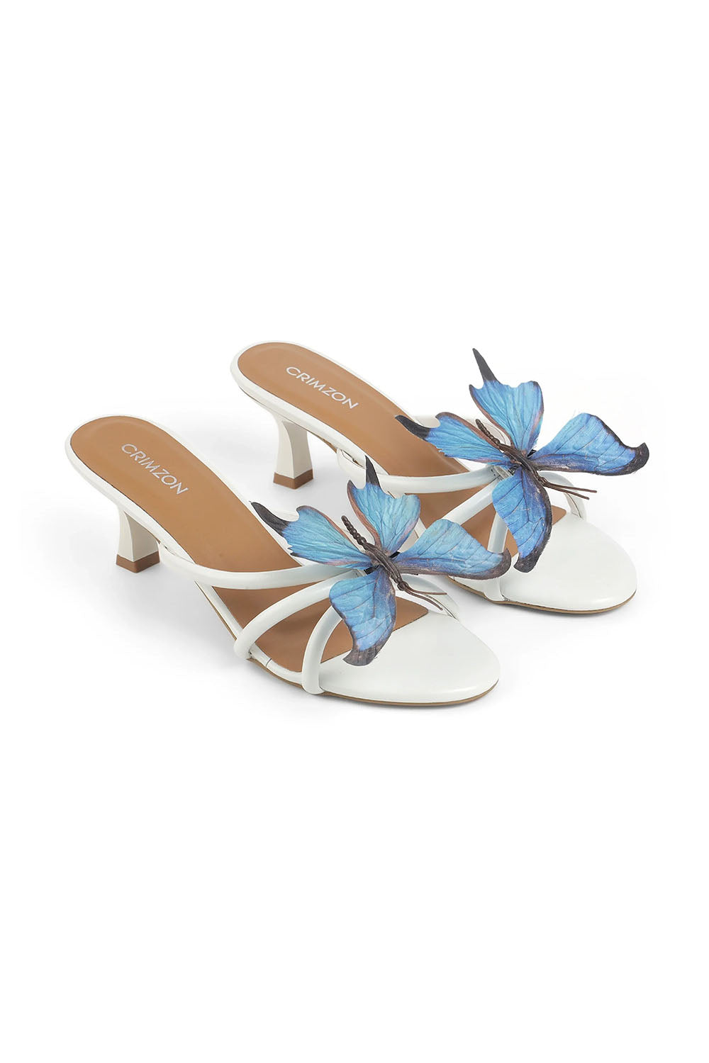 Mariposa White Kitten Heel & Detachable Blue Butterfly