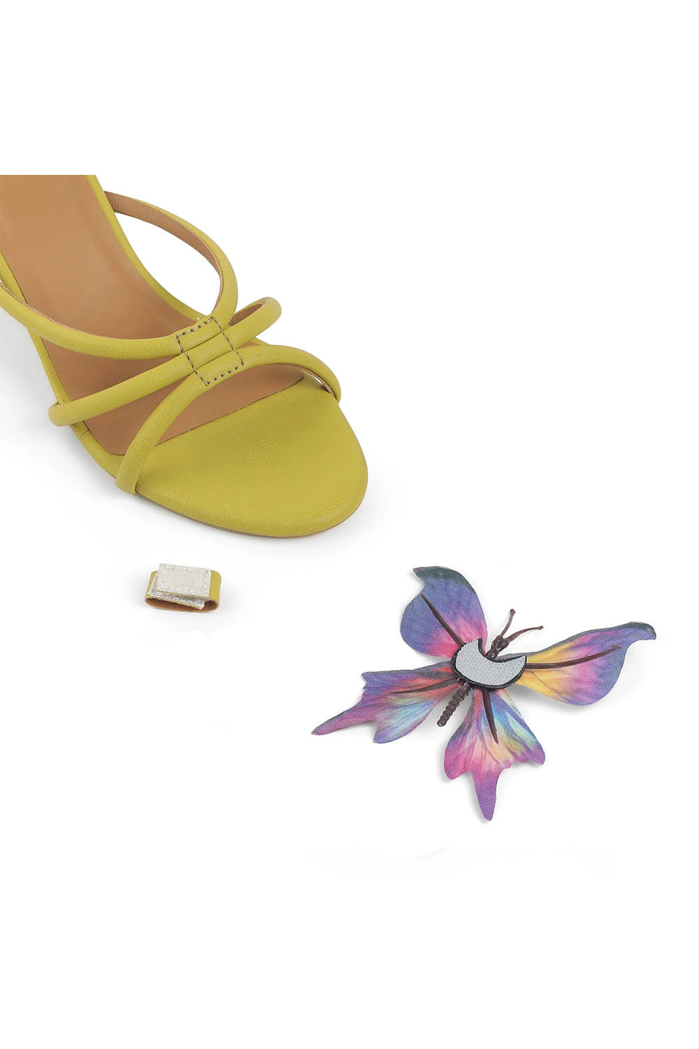 Mariposa Yellow Kitten Heel & Detachable Multicolor Butterfly