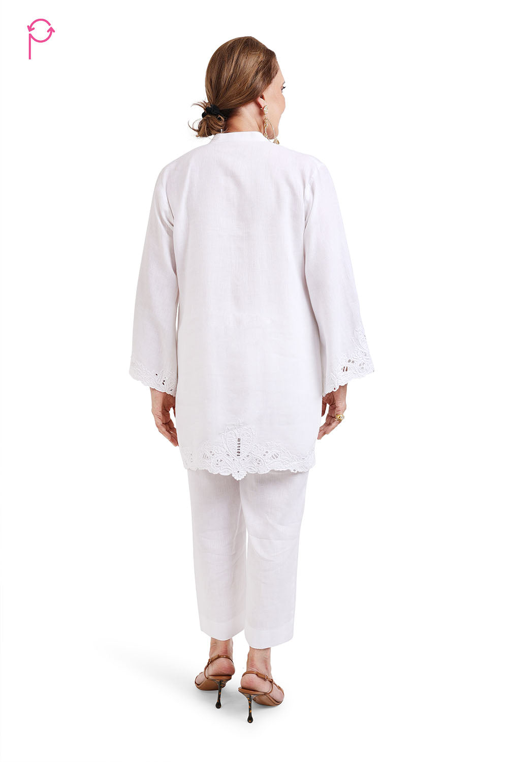 White Embroidered Linen Kurta Set