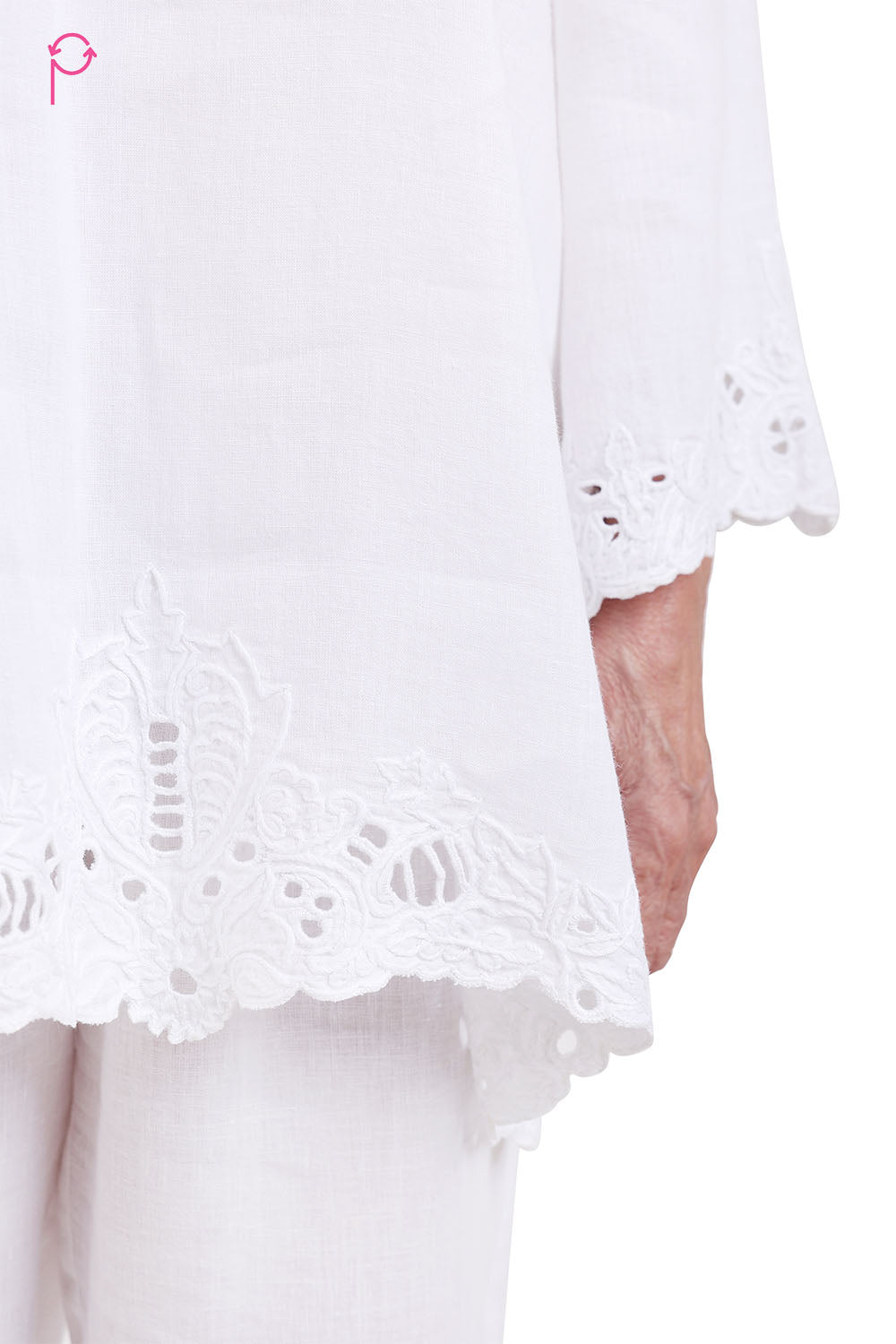 White Embroidered Linen Kurta Set