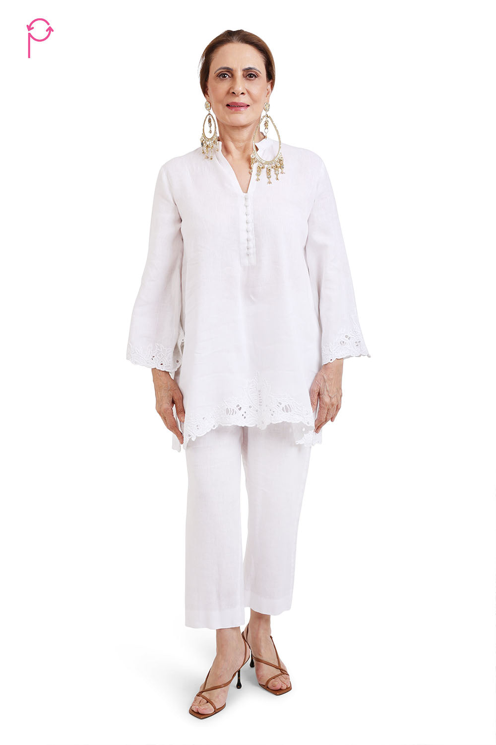 White Embroidered Linen Kurta Set