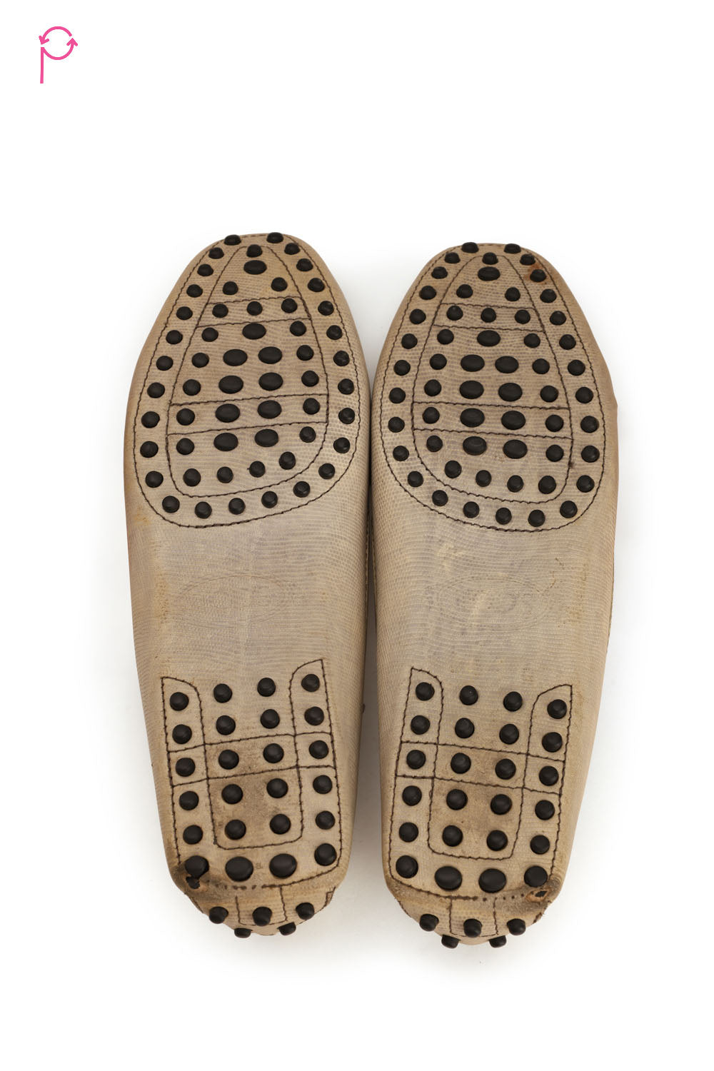 Beige Ribbon Design Leather Loafers