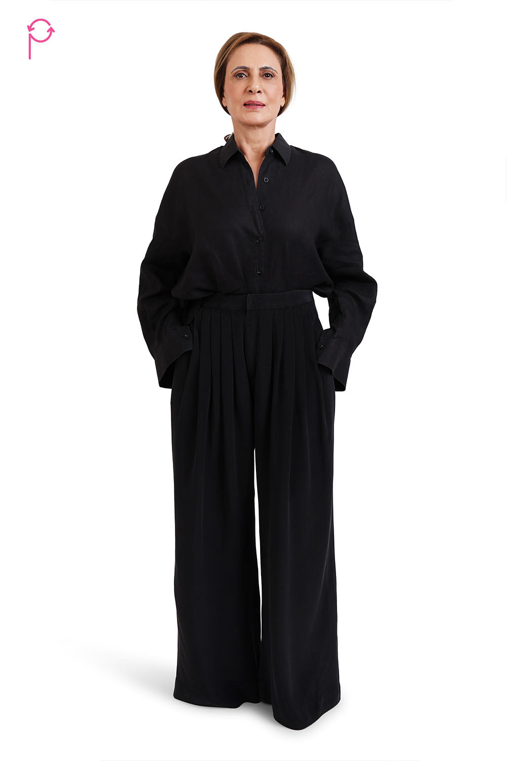 Black Linen Shirt with Crepe Pants