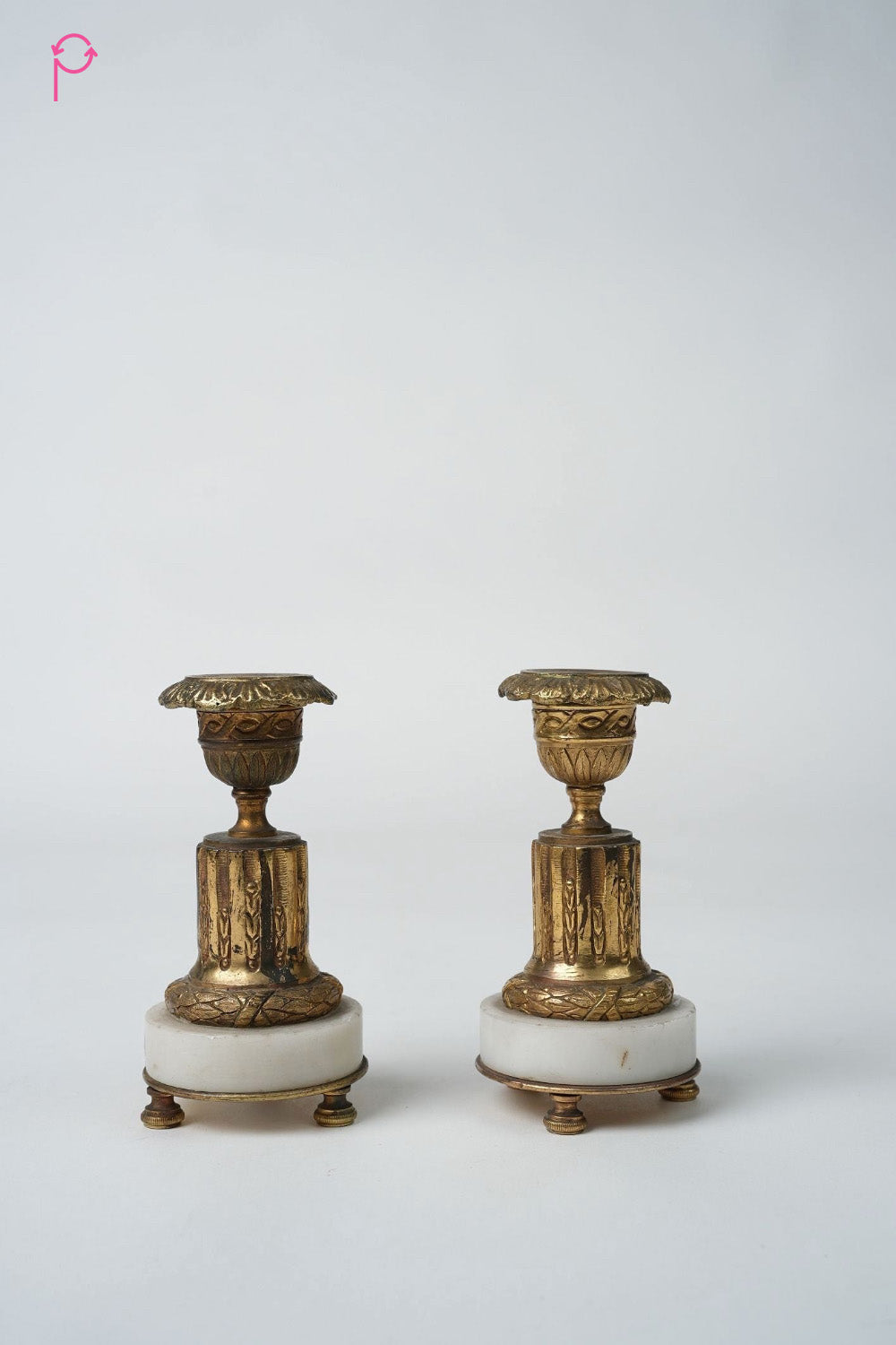 Preloved vintage French Empire Gilt & Marble Candlestick Holders (Set of 2)