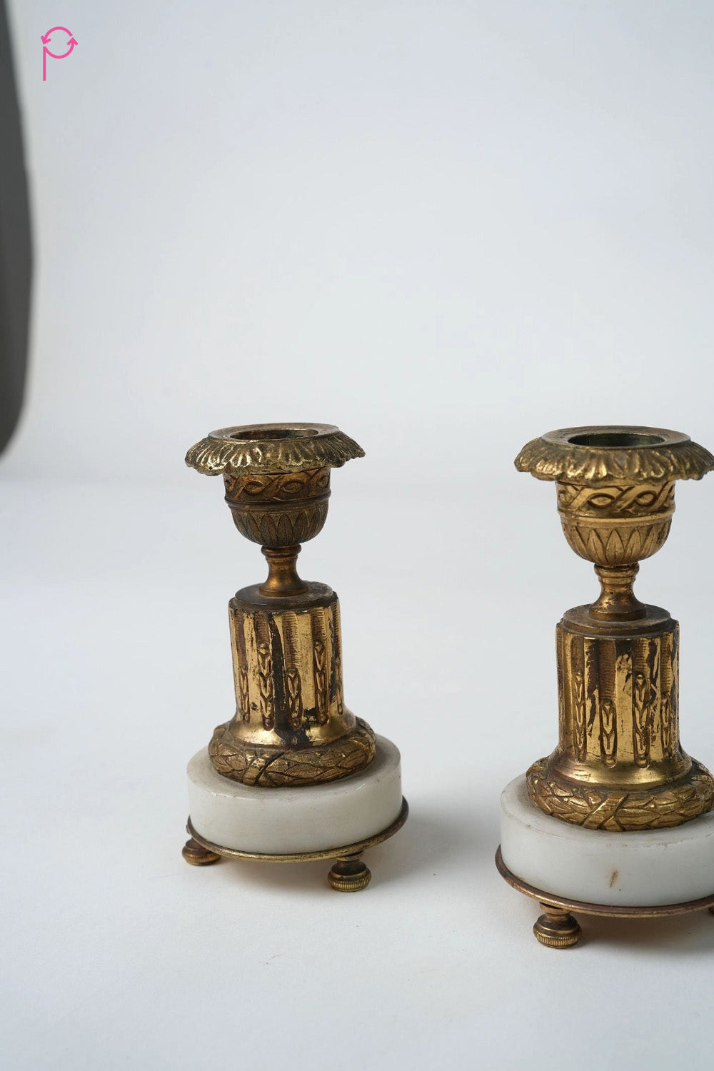 Preloved vintage French Empire Gilt & Marble Candlestick Holders (Set of 2)