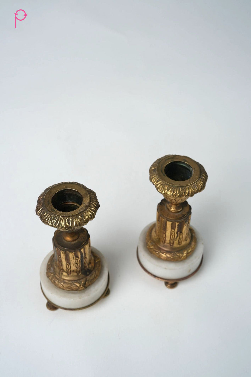 Preloved vintage French Empire Gilt & Marble Candlestick Holders (Set of 2)