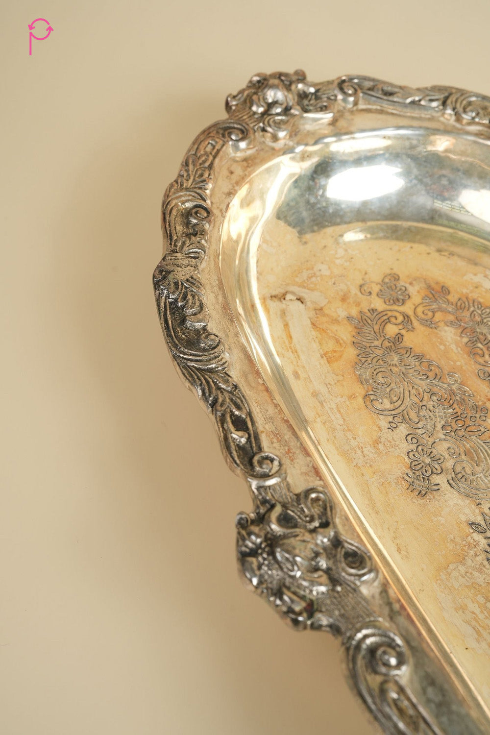 Preloved Vintage Ornate Silver-Plated Engraved Tray