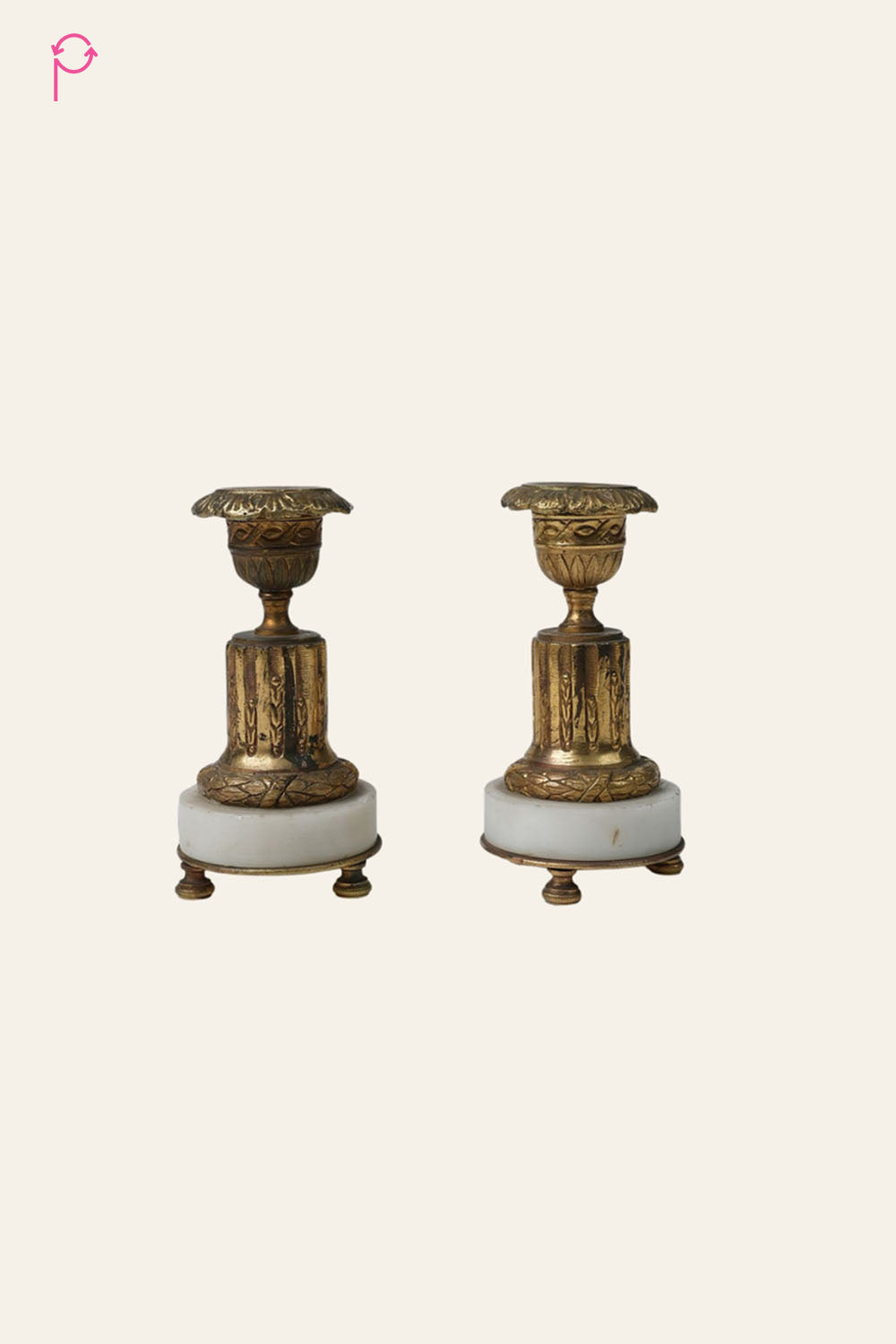 Preloved vintage French Empire Gilt & Marble Candlestick Holders (Set of 2)