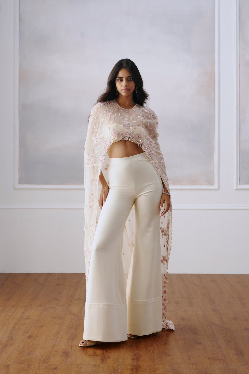 Ivory Floral Cape Pant Set
