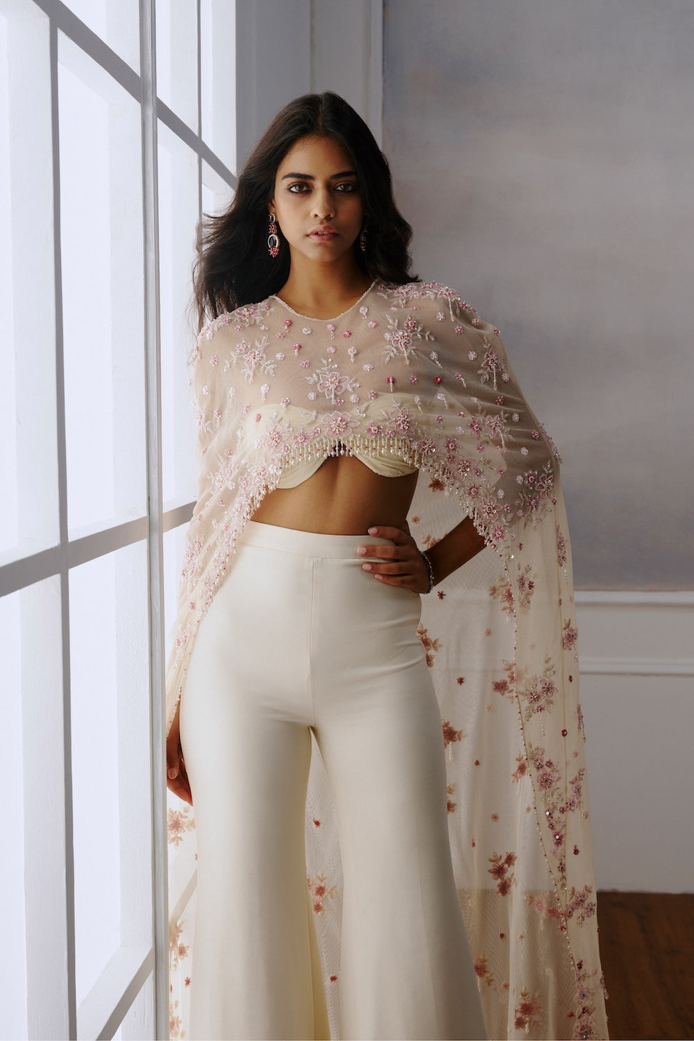 Ivory Floral Cape Pant Set