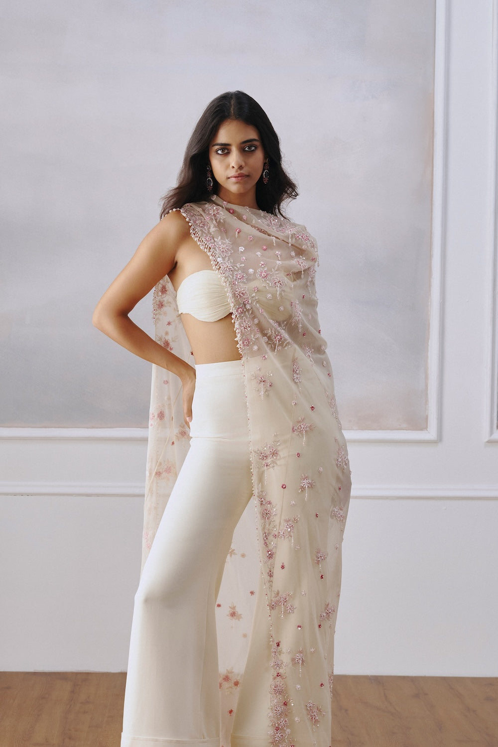 Ivory Floral Cape Pant Set