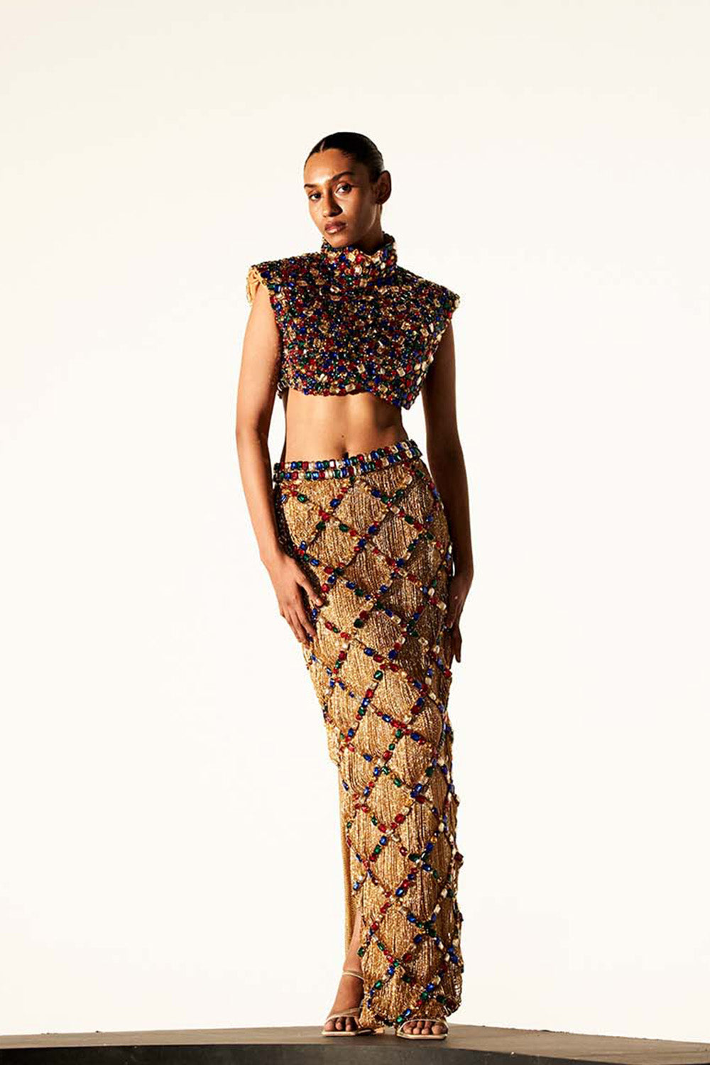 Sphinx Chic Embelished Crystal Skirt Top Set